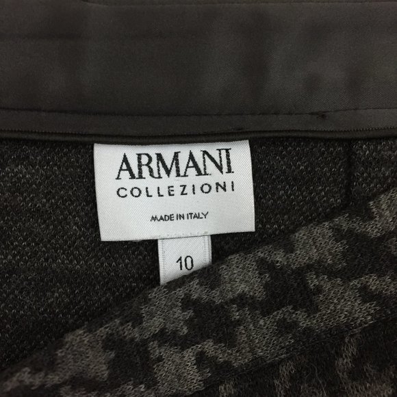 ARMANI COLLEZIONI Italy 100% Virgin Wool Brown/Dk Brown Houndstooth Pencil Skirt - Picture 2 of 7